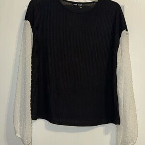 SHEIN Black Top with Sheer White Sleeves